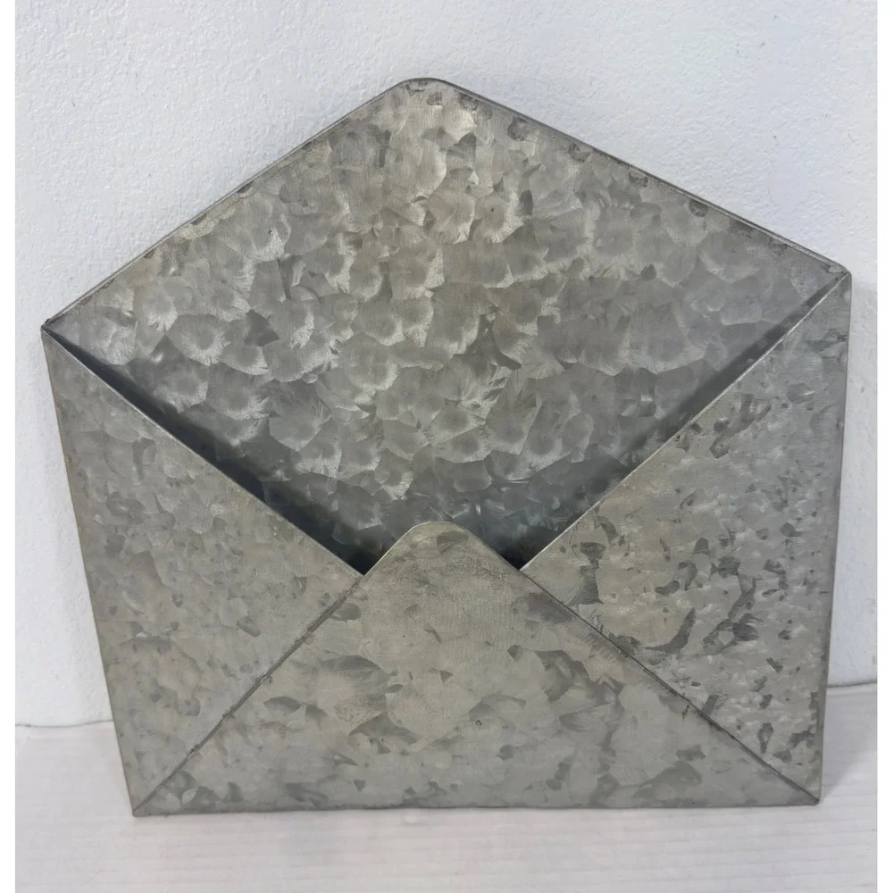 Galvanized Metal Envelope Wall Pocket Silver Farmhouse Decor